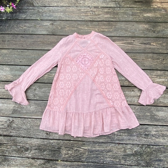 Umgee mauve pink lace tunic blouse sz large NWT trumpet sleeve w/ open back - Picture 3 of 14